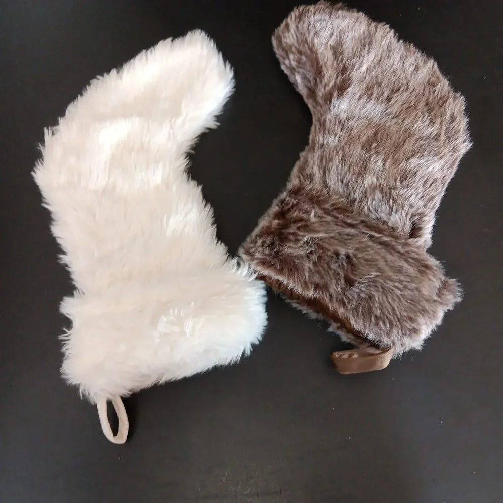Target Wonderland Faux White & Brown Fur Christmas Stocking 17” Lined